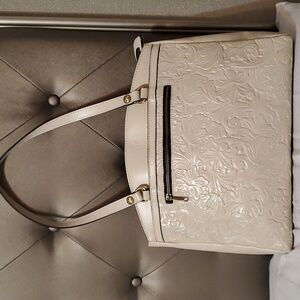 PATRICIA NASH Poppy Shoulder Tooled Floral Leather Satchel Latte
